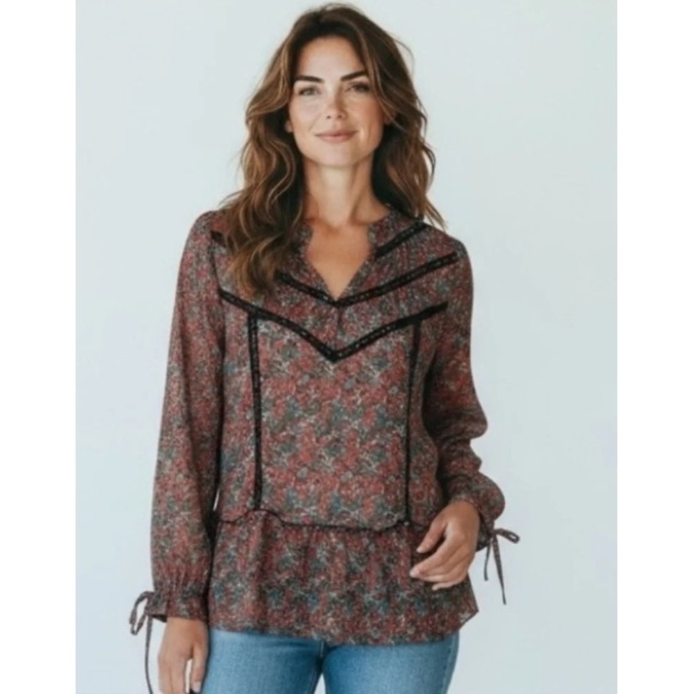 Matilda Jane Carol Blouse Multi Ditsy Floral Boho Lace Detail‎ Lightweight Small